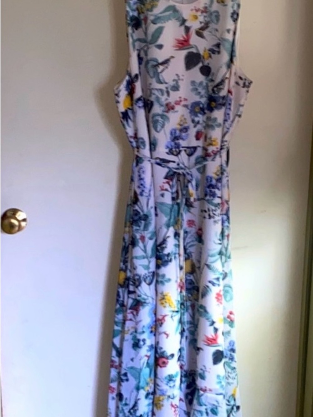 Banana Republic White Floral Maxi Dress with Blue and Yellow Print